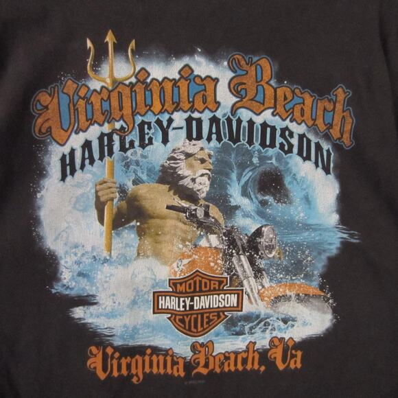 Harley-Davidson Shirt Mens Medium Black Made in USA Virginia Beach Motorcycle - Picture 7 of 8